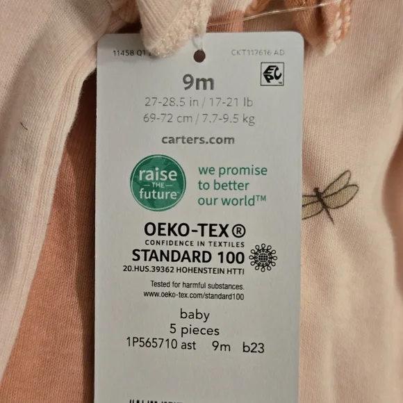 Carter's Baby Girl Pink Peach Coral and Cream Bodysuits Set 6 - 9 Months - Picture 3 of 10